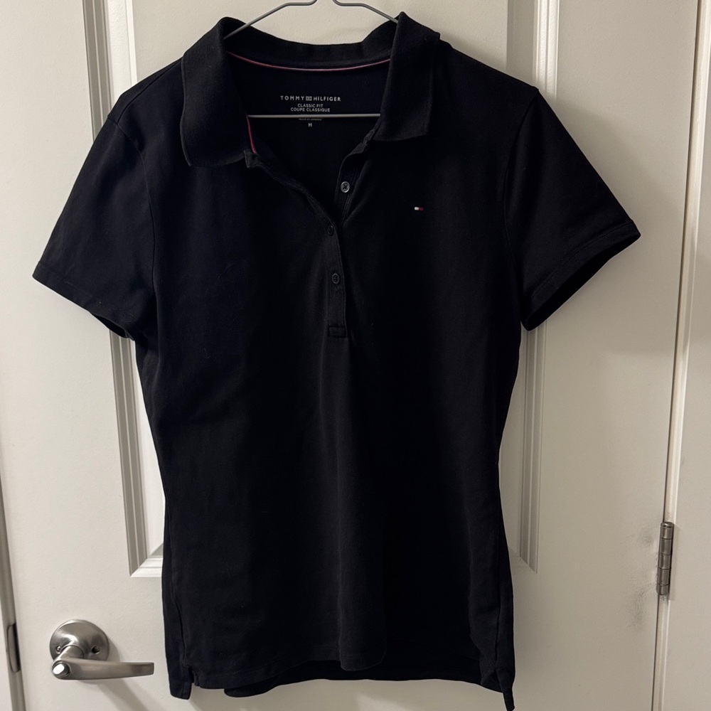 Tommy Hilfiger Women's Black Office to Outdoors Preppy Classic Polo Shirt